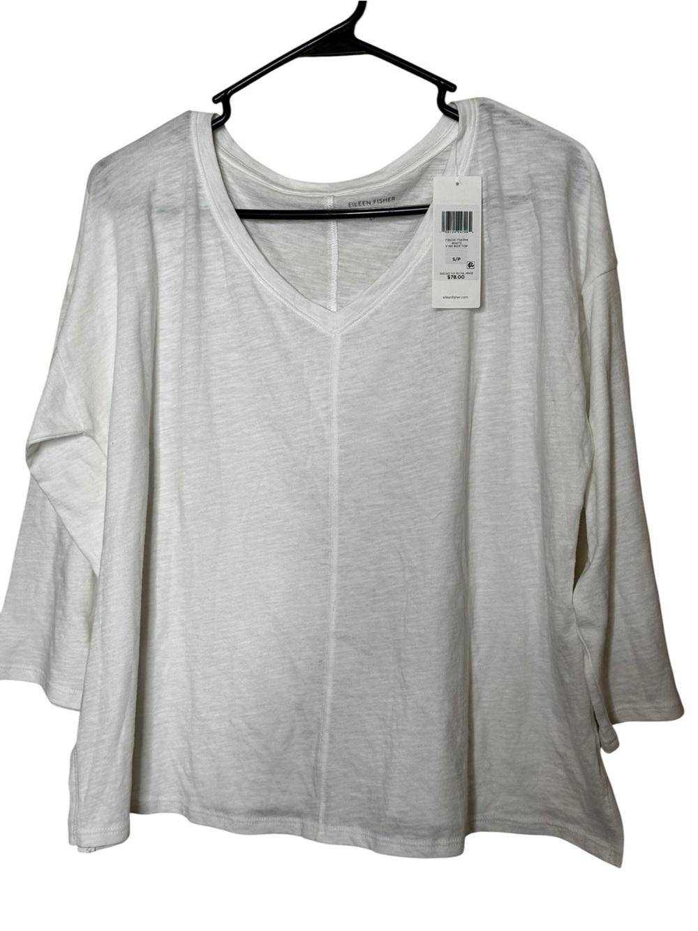 NWT EILEEN FISHER White V-Neck Box Top Organic Cotton Size S